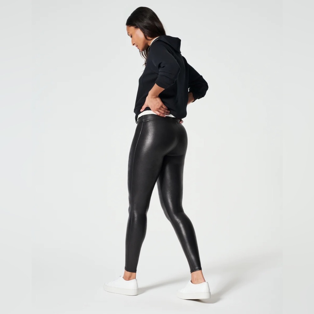 SPANX Black Faux Leather Leggings Size Medium